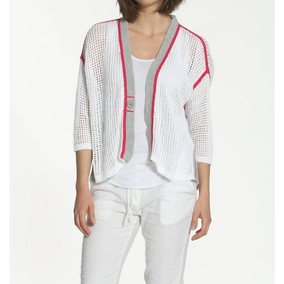 NEW LABEL+THREAD women's refresh cardigan in white/grey - Picture 1 of 4